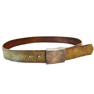 Leather Island Mens Belt Bill Lavin Sz 38 Greenish Tan Silver Tone Welded Buckle